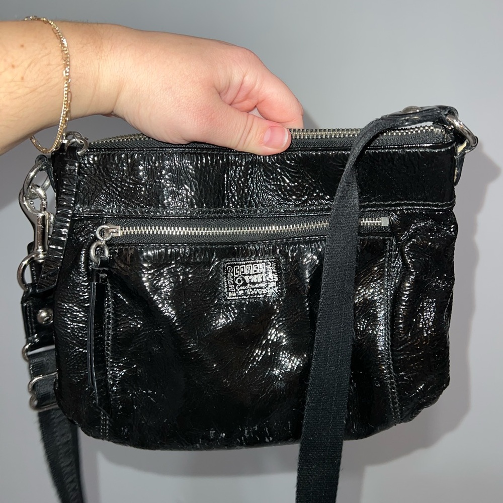 COACH Poppy Black Patten Leather Shoulder Bag/Crossbody